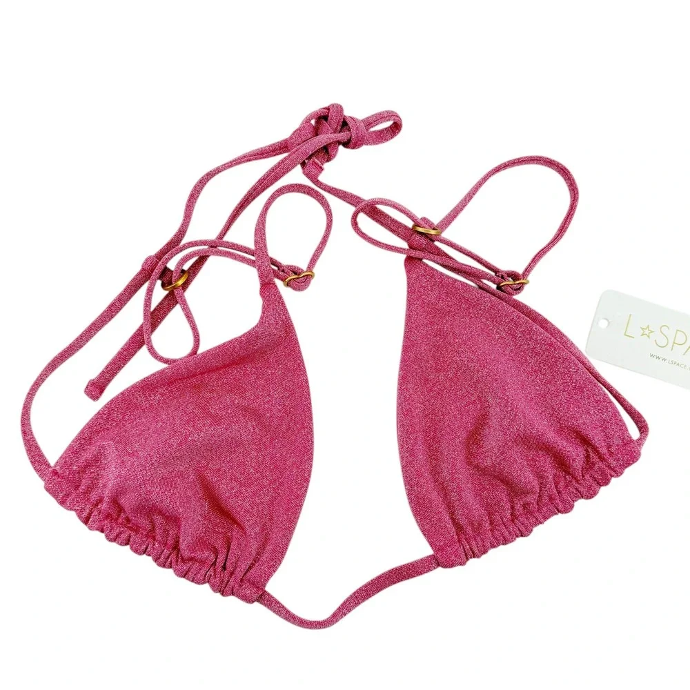 L*Space Brittany Top Metallic Berry Pink Triangle Bikini Top Swim Small‎ NEW